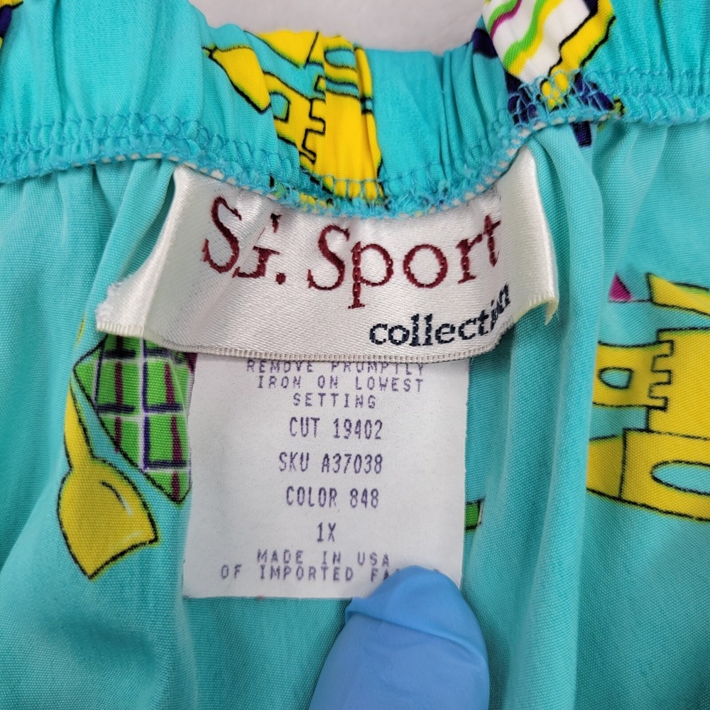 SG Sport Shorts Women 1X Vintage USA Beach Swim Sand Castle Lounge Tan Pool AOP‎ - Picture 2 of 11